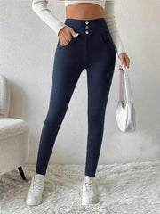 Decorative Button Skinny Pants with Pockets - Trendsi