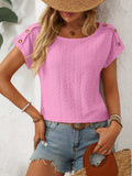 Mandy Eyelet Round Neck Short Sleeve Top - Trendsi - Flyclothing LLC
