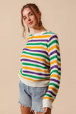 SO ME Mardi Gras Color Stripe Knit Sweater Top - Trendsi - Flyclothing LLC
