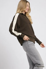 Umgee Color Block Polo Sweatshirt - Trendsi - Flyclothing LLC