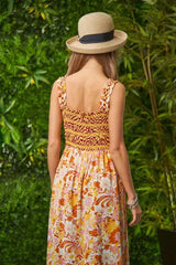Davi & Dani Multi Smocked Bodice Geo Ruffle Strappy Midi Dress - Trendsi - Flyclothing LLC