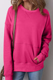 Solid Color Round Neck Long Sleeve Sweatshirt - Trendsi - Flyclothing LLC