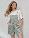 Perfee Drawstring Waist Striped Overalls with Pockets - Trendsi
