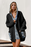 Double Take Full Size Hooded Denim Spliced Sweater Cardigan - Trendsi