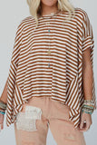 Stripe Batwing Sleeve Round Neck Oversized Top - Trendsi