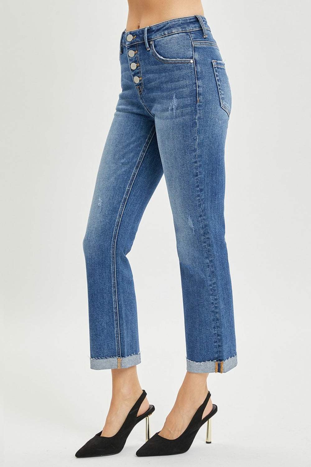 RISEN Full Size Button Fly Cropped Bootcut Jeans - Trendsi - Flyclothing LLC