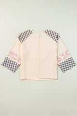 Heart Plaid Round Neck Long Sleeve Blouse - Trendsi - Flyclothing LLC