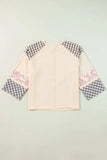 Heart Plaid Round Neck Long Sleeve Blouse - Trendsi - Flyclothing LLC