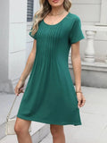 Pleated Front Round Neck Swing Dress - Trendsi
