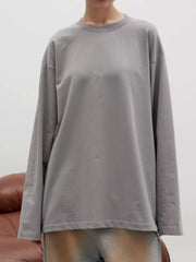 Round Neck Dropped Shoulder Long Sleeve T-Shirt - Trendsi