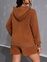 Long Sleeve Hoodie and Pocketed Shorts Set - Trendsi - Flyclothing LLC