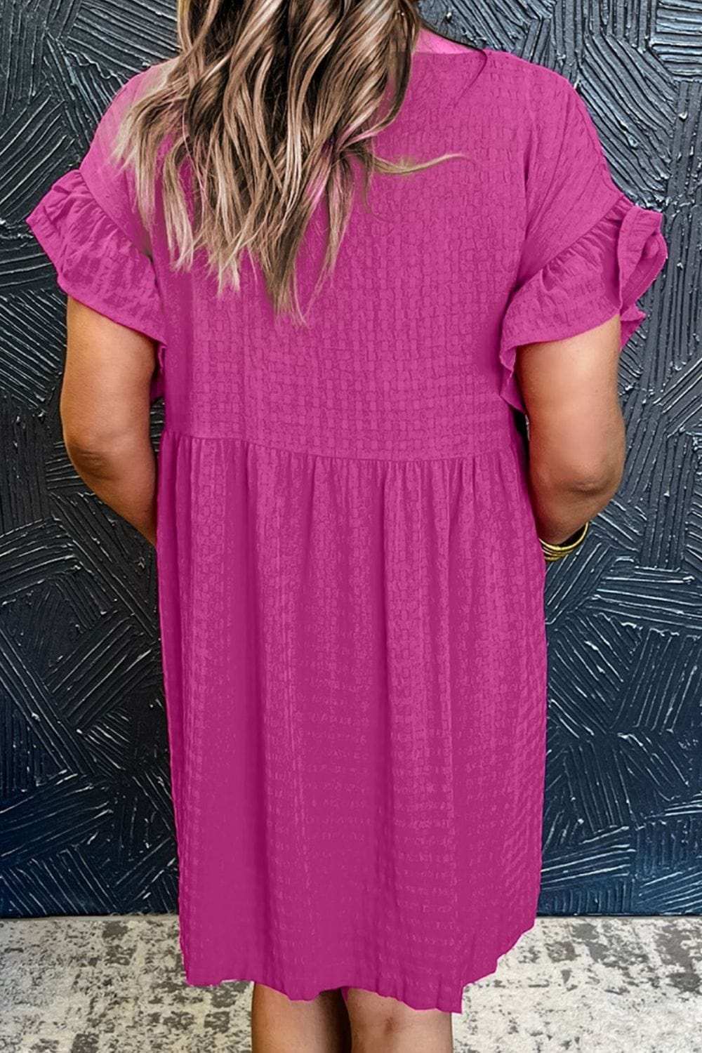 Round Neck Flounce Sleeve Mini Dress - Trendsi - Flyclothing LLC