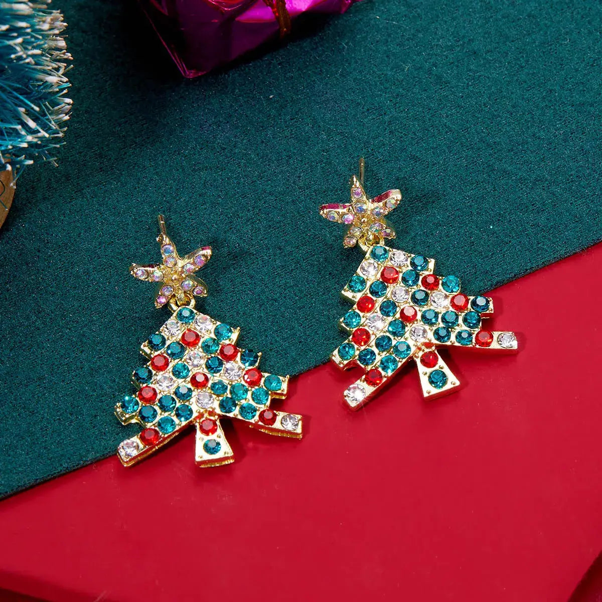 Christmas Tree Rhinestone Earrings - Trendsi - Flyclothing LLC