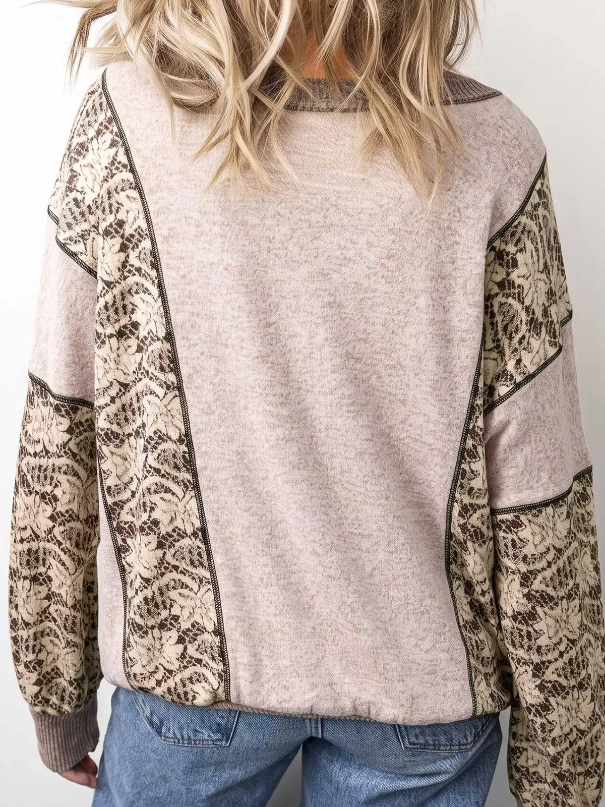 Floral Print Round Neck Long Sleeve Shift Top - Trendsi - Flyclothing LLC