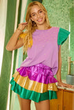 BiBi Mardigras Theme Frayed Edge Ruffled Top - Trendsi - Flyclothing LLC