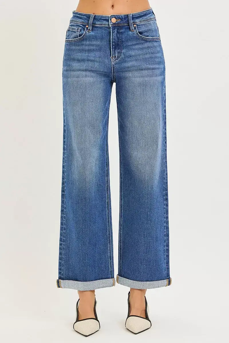 RISEN Full Size High Rise Relaxed Fit Ankle Straight Cuff Jeans Plus Size - Trendsi - Flyclothing LLC