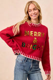 BiBi Christmas Theme Sequin Lattering Sweater - Trendsi - Flyclothing LLC