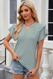 Eyelet Notched Flutter Sleeve T-Shirt - Trendsi - Flyclothing LLC