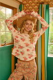 BiBi Floral Print Washed Waffle Thermal Top With Thumb - Trendsi - Flyclothing LLC