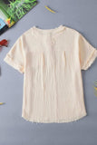 Textured Frayed Trim Half Button Short Sleeve Top - Trendsi - Flyclothing LLC
