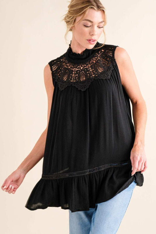 And The Why Lace Detail Sleeveless Ruffled Top - Trendsi - Flyclothing LLC