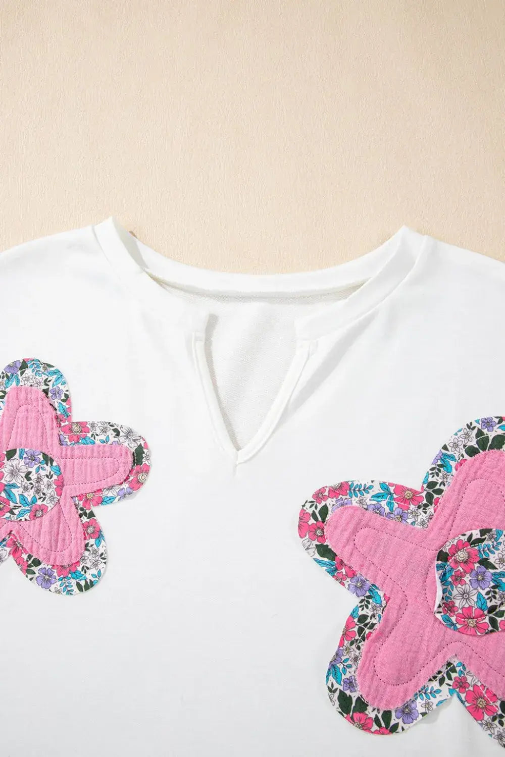 Floral Applique Notched Dolman Sleeve Top - Trendsi - Flyclothing LLC