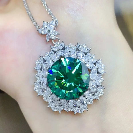 10 Carat Moissanite 925 Sterling Silver Pendant Necklace - Trendsi - Flyclothing LLC