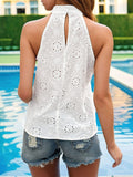 Eyelet Grecian Neck Tank - Trendsi