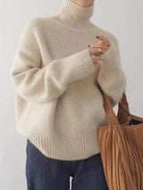 Turtleneck Dropped Shoulder Long Sleeve Sweater - Trendsi - Flyclothing LLC