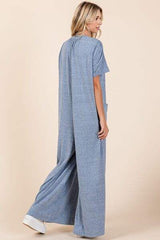 Mittoshop Button Detail Short Sleeve Wide Leg Jumpsuit - Trendsi - Flyclothing LLC