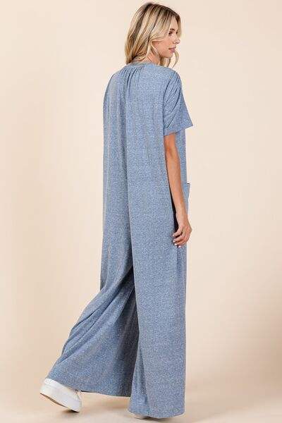 Mittoshop Button Detail Short Sleeve Wide Leg Jumpsuit - Trendsi - Flyclothing LLC