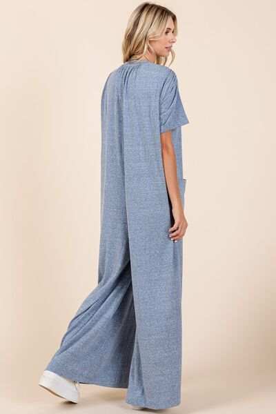 Mittoshop Button Detail Short Sleeve Wide Leg Jumpsuit - Trendsi - Flyclothing LLC