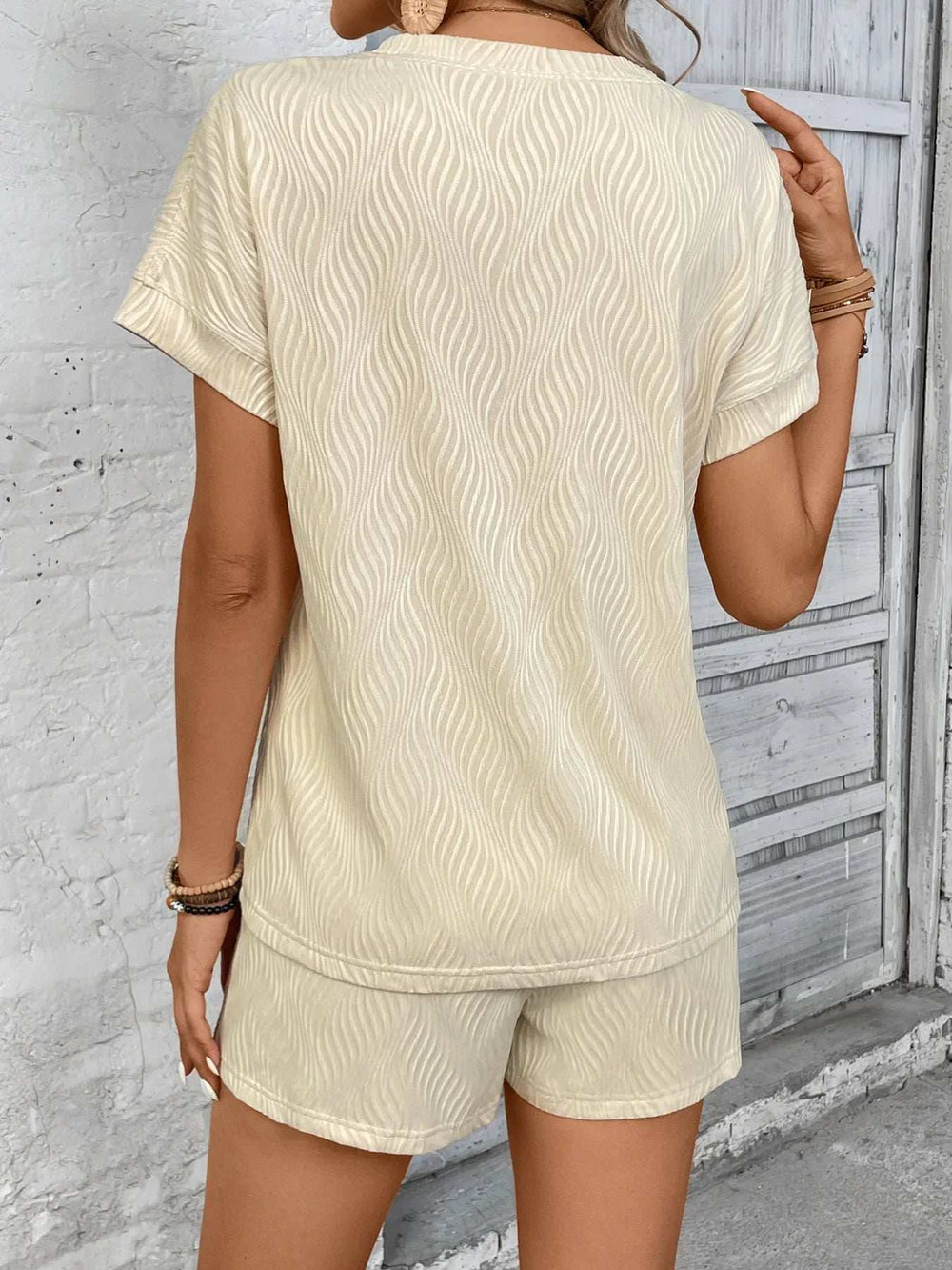 Textured Knit Round Neck Top and Shorts Set - Trendsi - Flyclothing LLC