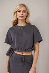Basic Bae Drawstring Hem Air Scuba Round Neck Short Sleeve T-Shirt - ShopBasicbae - Flyclothing LLC