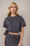 Basic Bae Drawstring Hem Air Scuba Round Neck Short Sleeve T-Shirt - Trendsi - Flyclothing LLC