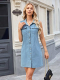 Pocketed Button Up Sleeveless Denim Dress - Trendsi - Flyclothing LLC