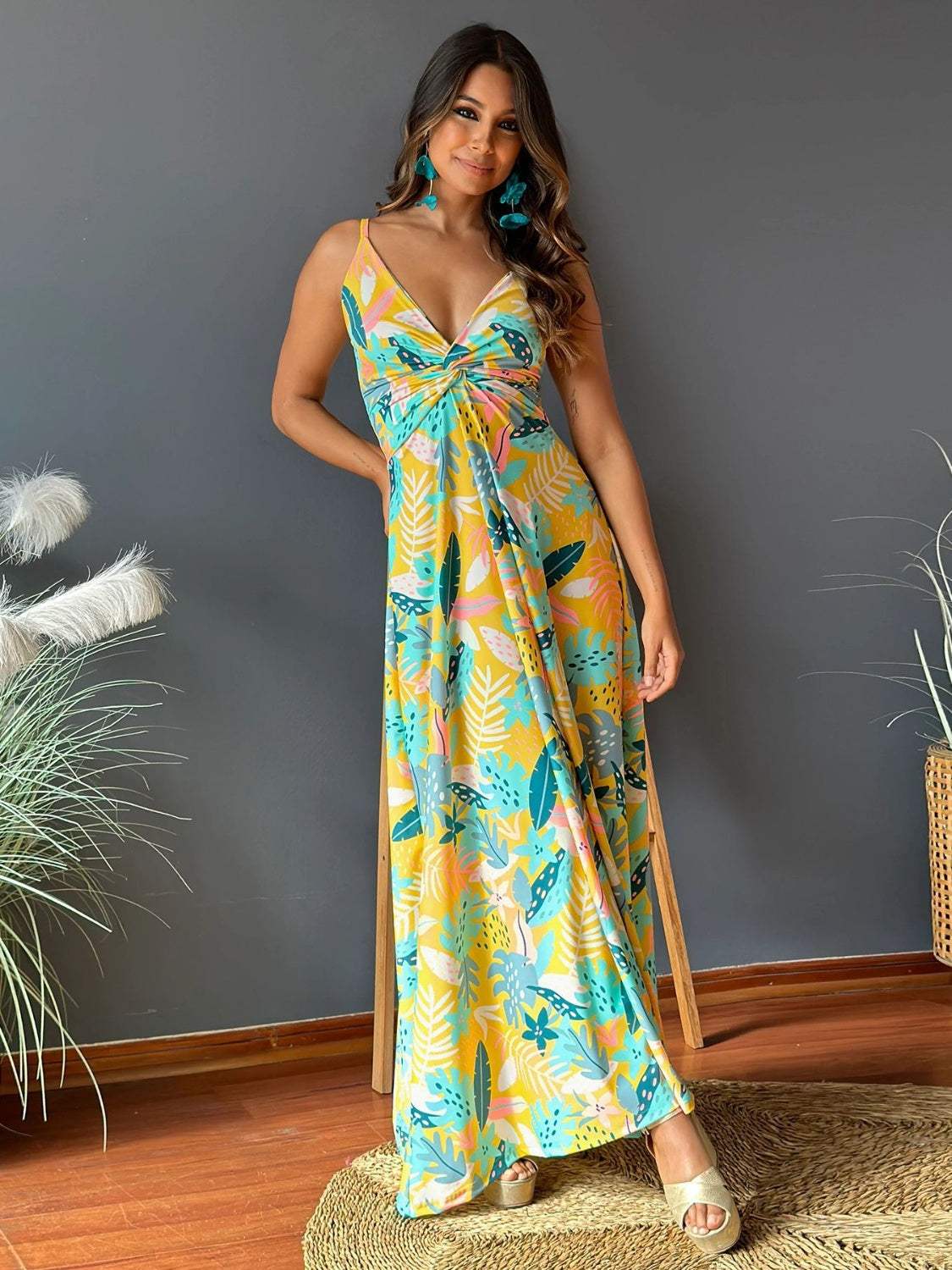 Twisted Printed V-Neck Cami Dress - Trendsi - Flyclothing LLC