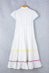 Contrast Trim Button Up Short Sleeve Dress - Trendsi - Flyclothing LLC