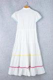 Contrast Trim Button Up Short Sleeve Dress - Trendsi - Flyclothing LLC