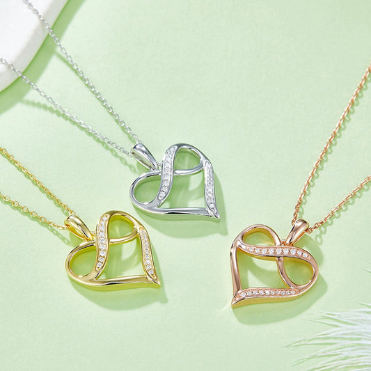 Moissanite 925 Sterling Silver Heart Necklace - Trendsi