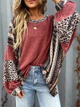 Leopard Round Neck Long Sleeve Sweatshirt - Trendsi - Flyclothing LLC