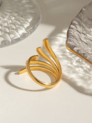 18K Gold-Plated Stainless Steel Irregular Open Ring - Trendsi