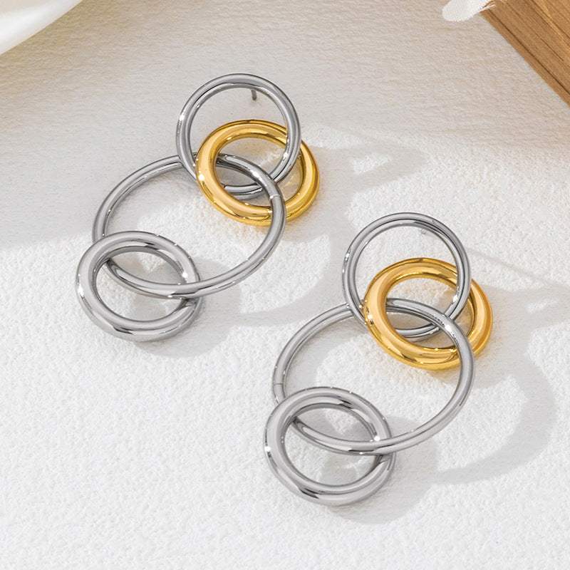 Wholesale Trendy Interlinked Multi-Ring Drop Earrings, New Niche Versatile Fashion Earrings For Women - My Store - Flyclothing LLC
