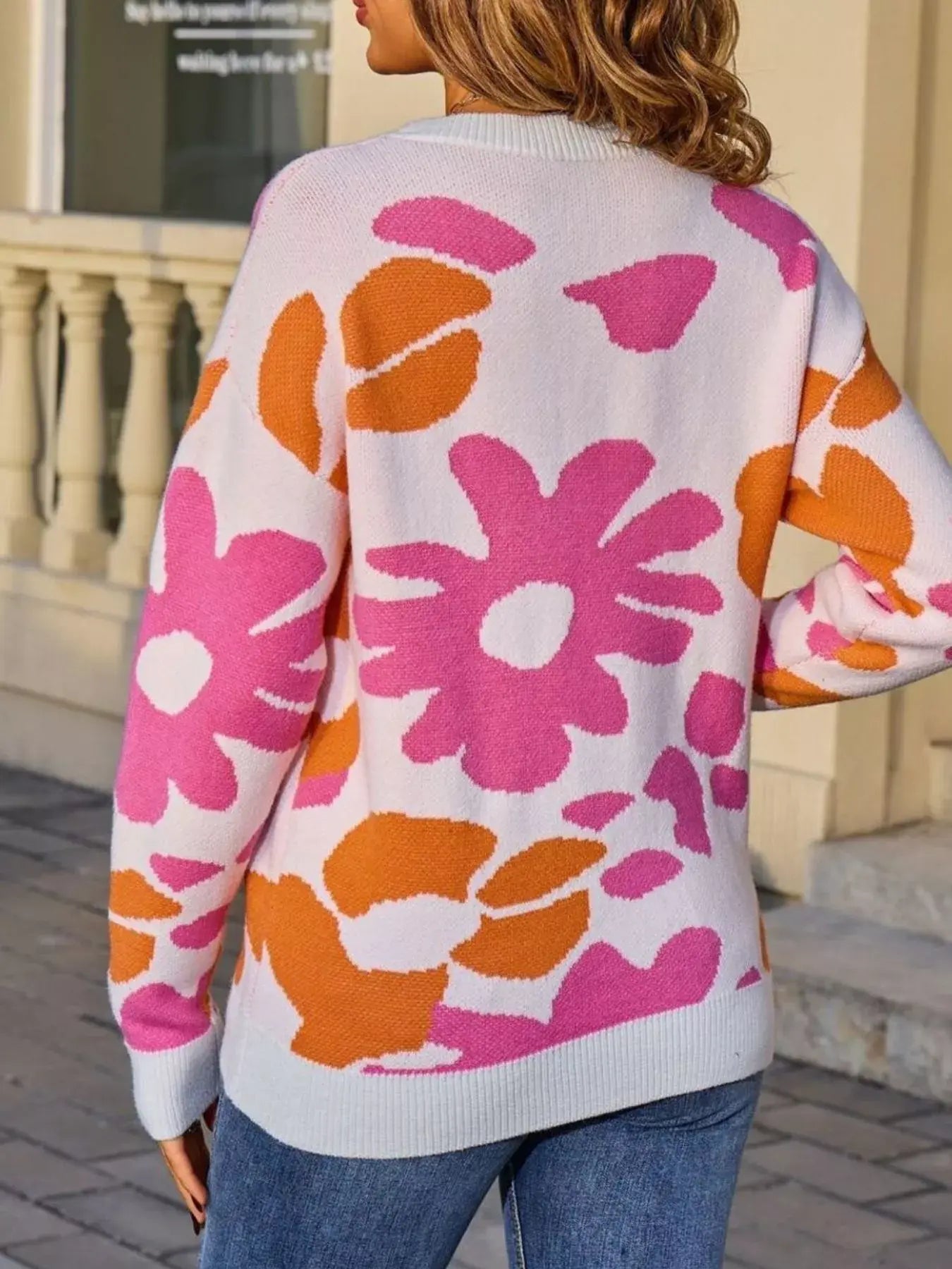 Floral Crew Neck Long Sleeve Sweater - Trendsi - Flyclothing LLC