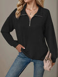 Double Take Striped Half Zip Long Sleeve T-Shirt - Trendsi - Flyclothing LLC