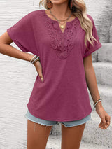 Lace Trim Short Sleeve T-Shirt - Trendsi - Flyclothing LLC