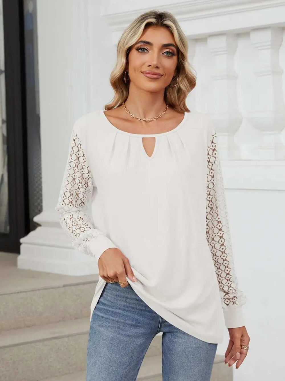 Cutout Round Neck Long Sleeve T-Shirt - Trendsi - Flyclothing LLC
