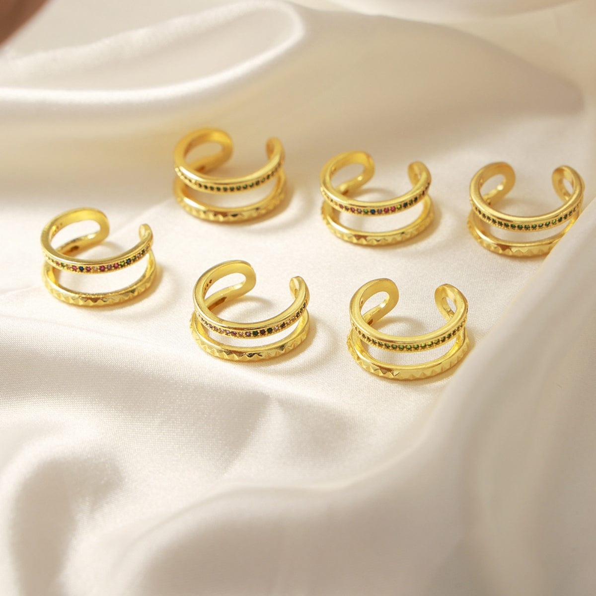 Gold-Plated Czech Diamond Double-Layered Ring - Trendsi
