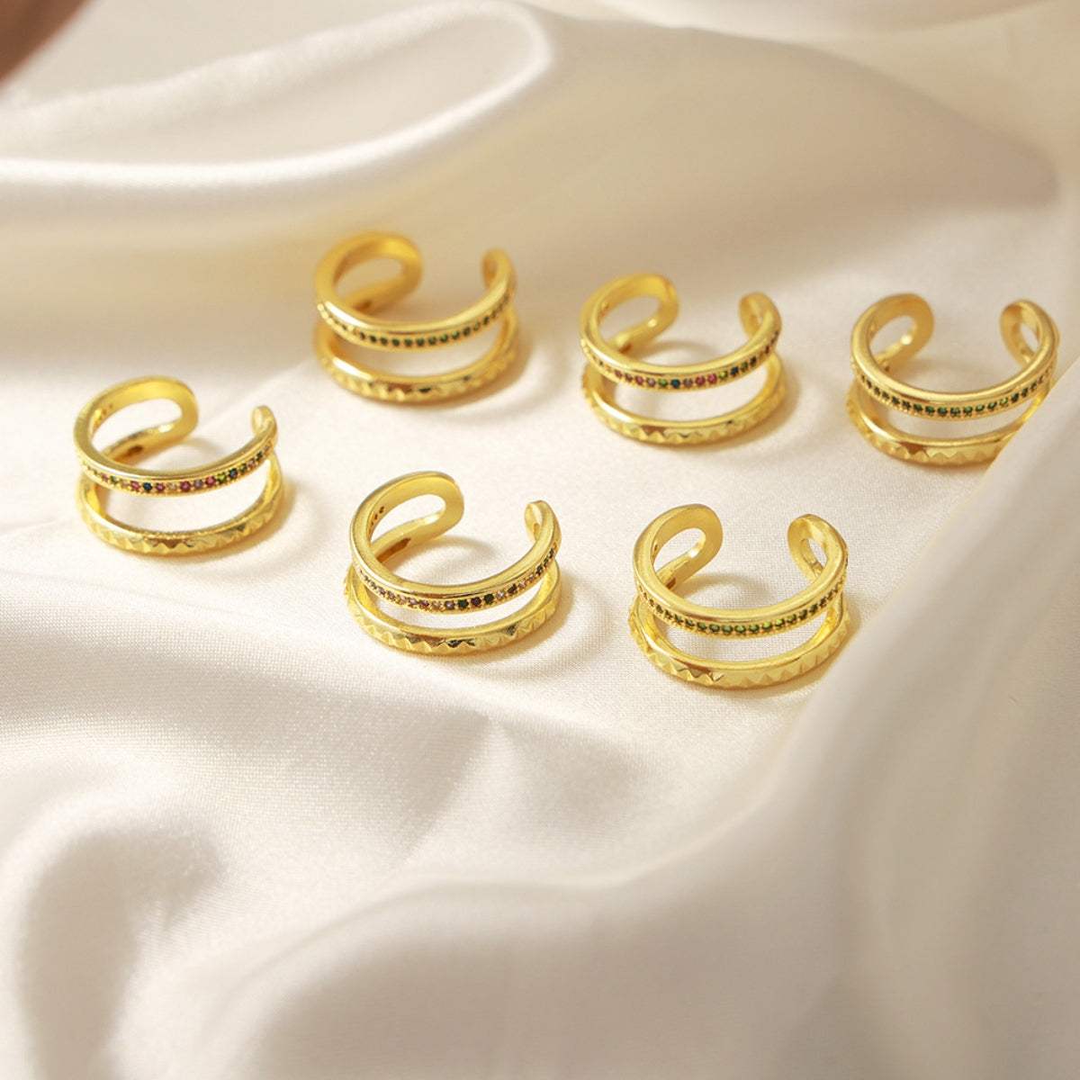 Gold-Plated Czech Diamond Double-Layered Ring - Trendsi - Flyclothing LLC