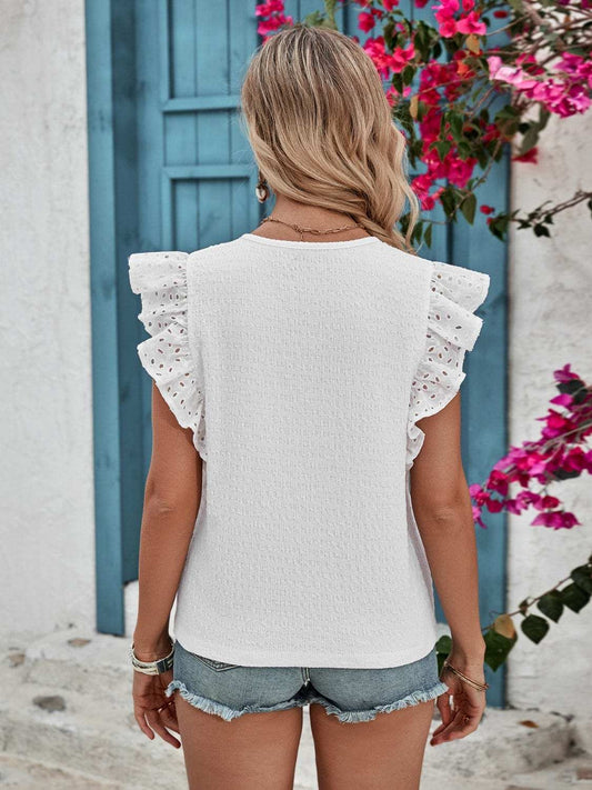 Ruffled V-Neck Cap Sleeve Blouse - Trendsi - Flyclothing LLC